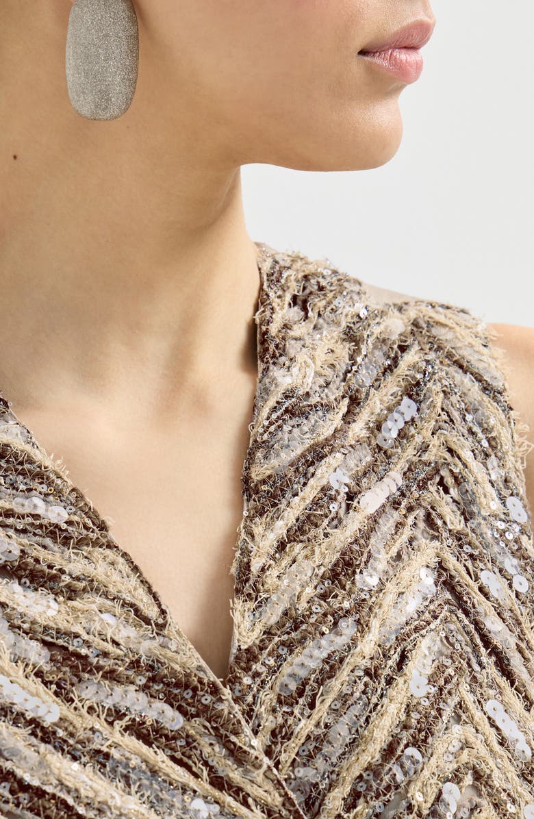 Brunello Cucinelli Dazzling chevron embroidery vest, Alternate, color, Brown