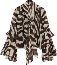 MANGO Sonja Stripe Ruffle Chiffon Top