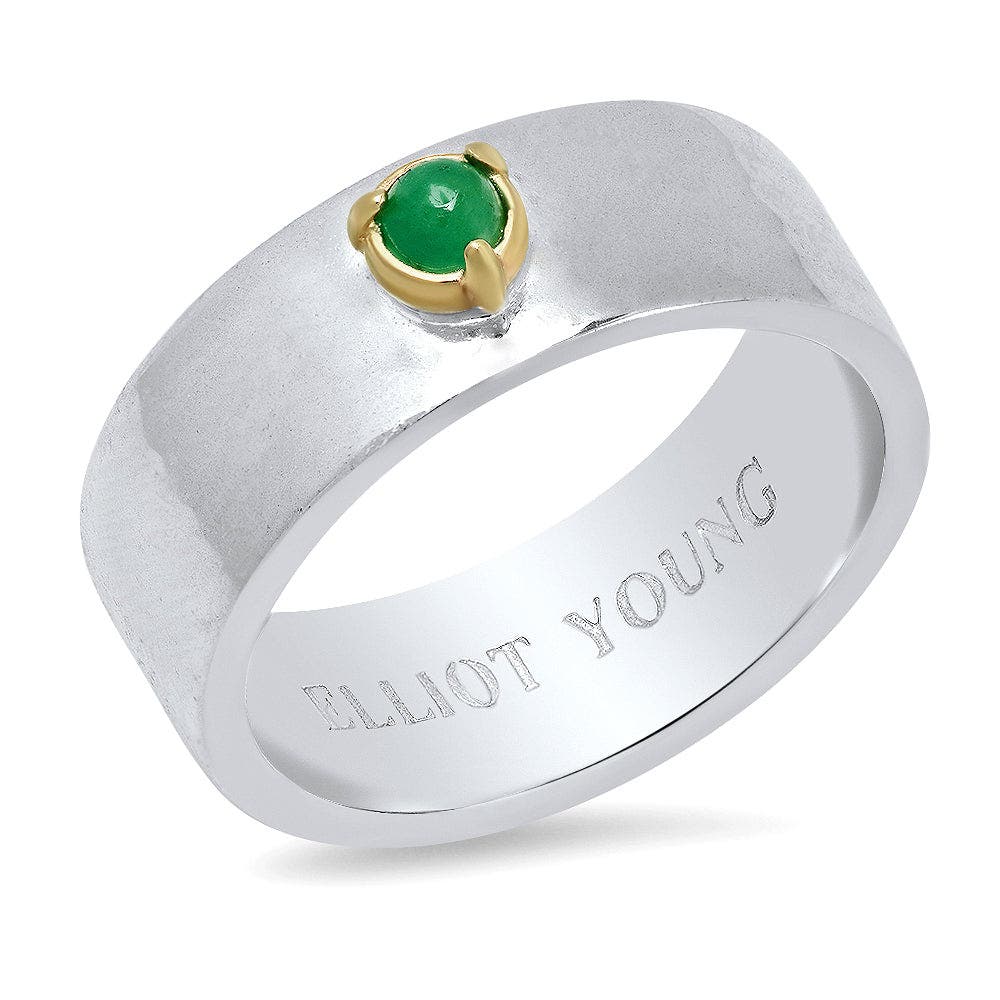 ELLIOT YOUNG "Liquid Metal" Wide Band Claw Ring in Emerald 