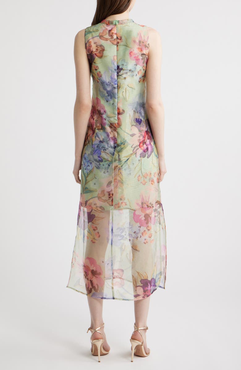 Vince Camuto Floral Sleeveless Organza Dress, Alternate, color, Aqua Combo