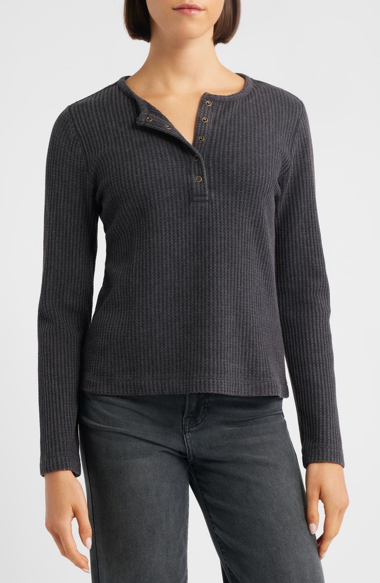 CITY BLUES Thermal Knit Henley, Main, color, Washed Black