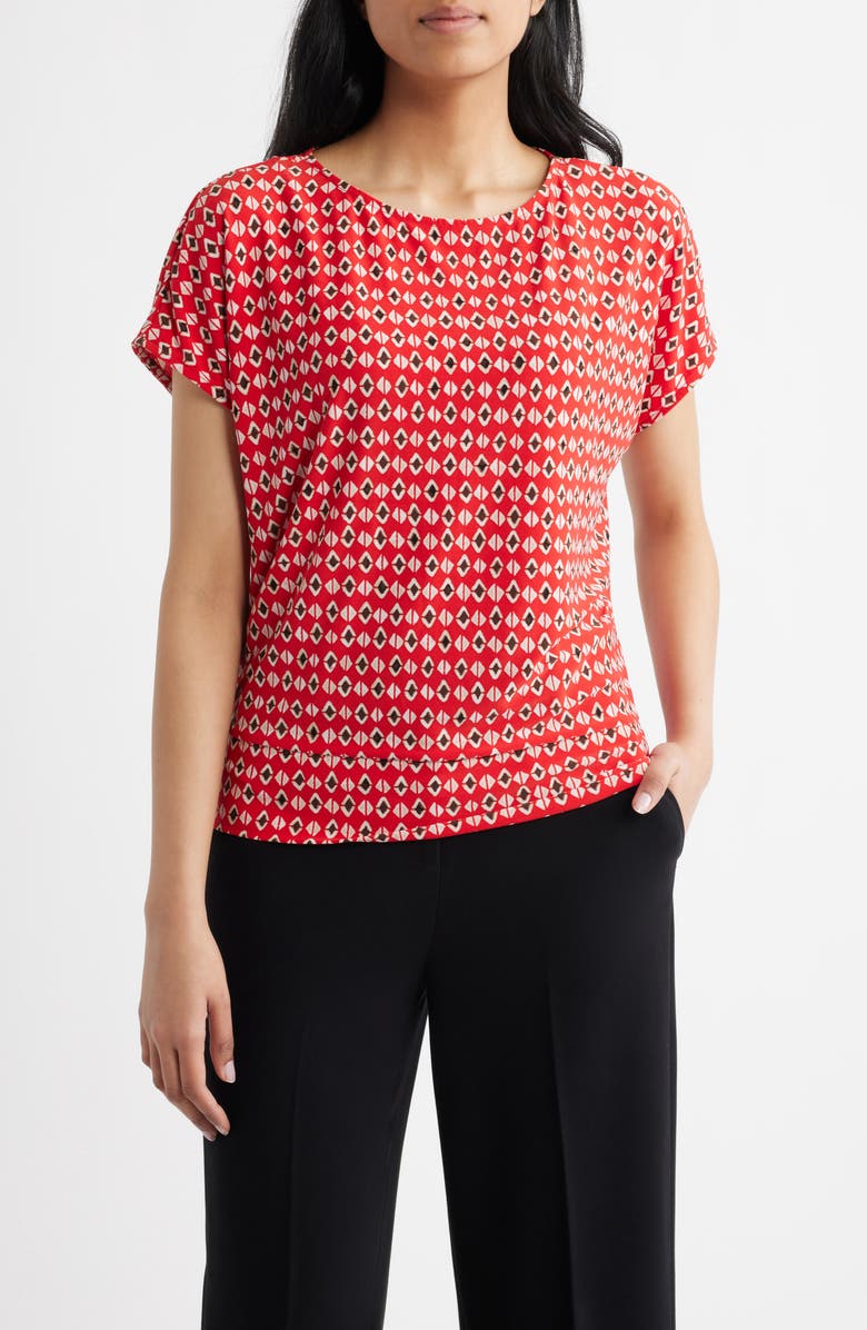 AK ANNE KLEIN Print Top, Main, color, Begonia Red