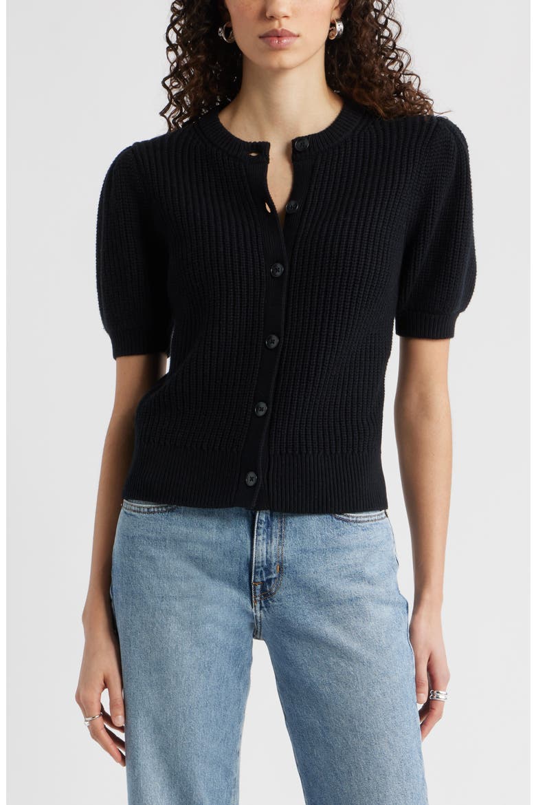Elbow Sleeve Cardigan, Main, color, BLACK