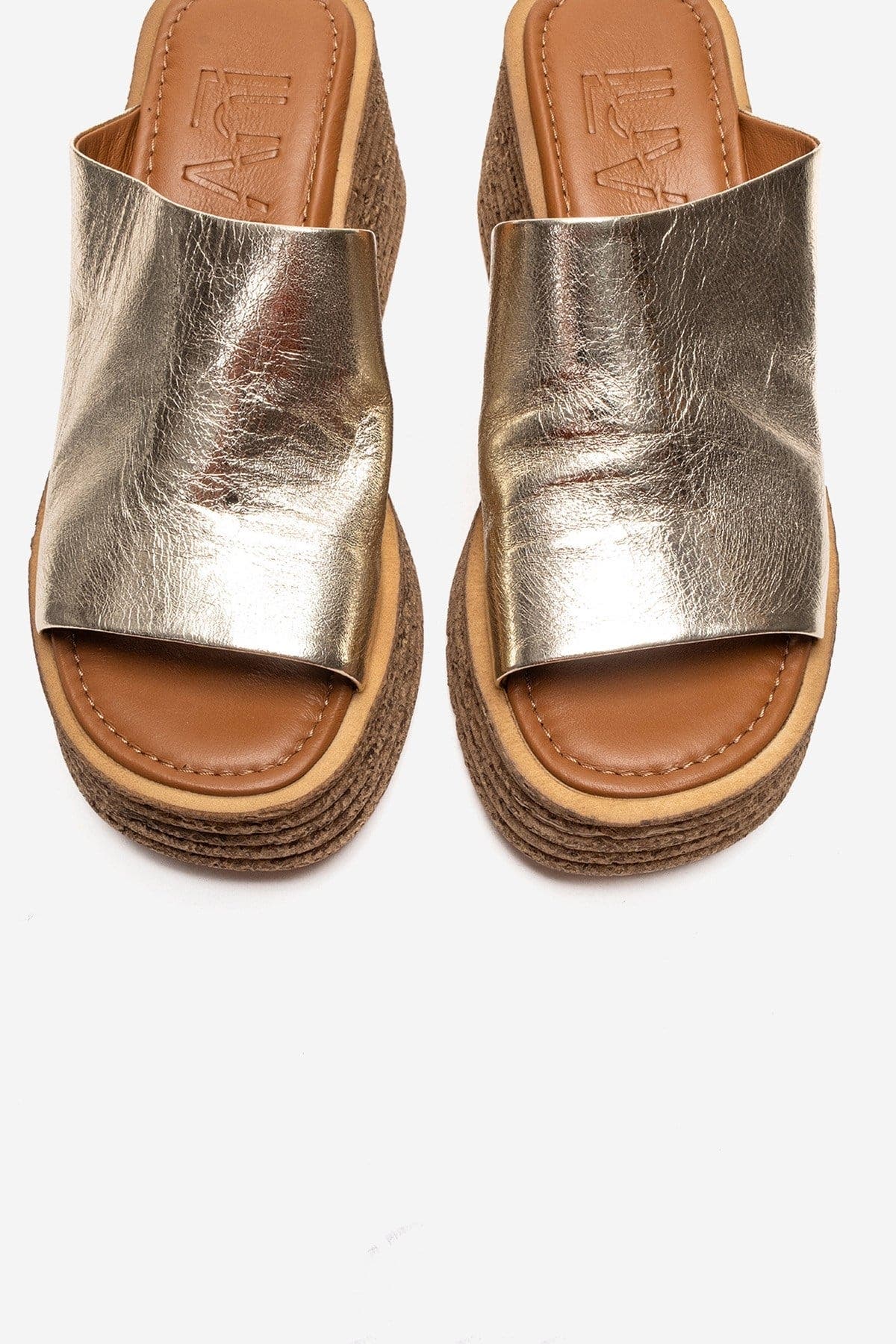 Forever & Always Shoes Marc Leather Wedge Sandal, Alternate, color, Gold