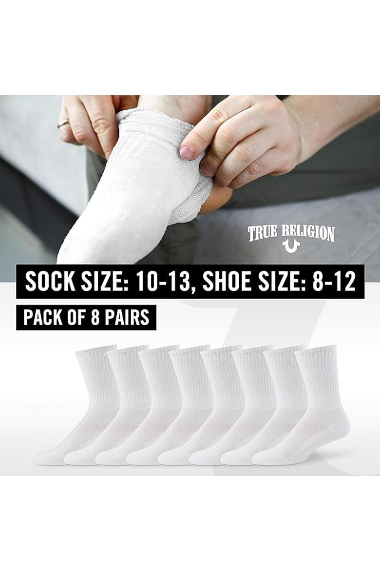8 Pairs Premium Athletic Crew Socks, Alternate, color, White