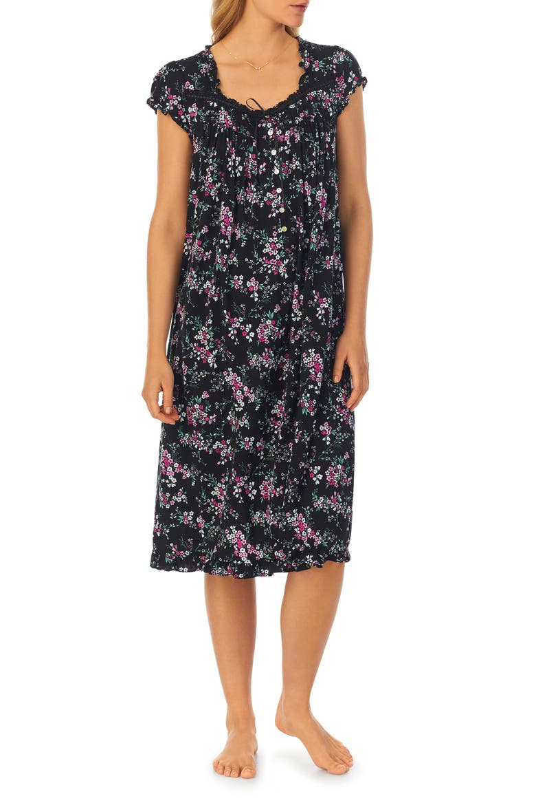 Floral Cap Sleeve Waltz Jersey Nightgown, Main, color, BLACK GRADE FLORAL