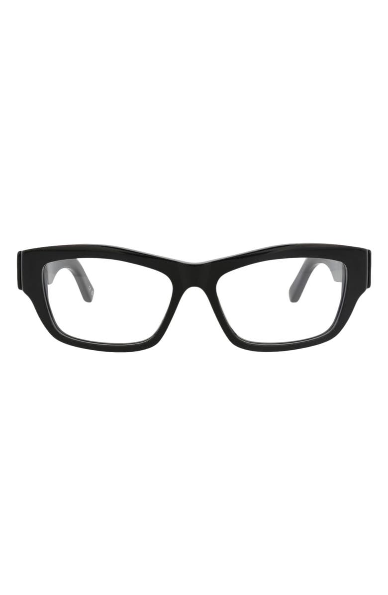 Balenciaga 54mm Rectangular Optical Glasses, Main, color, Black Black Transparent