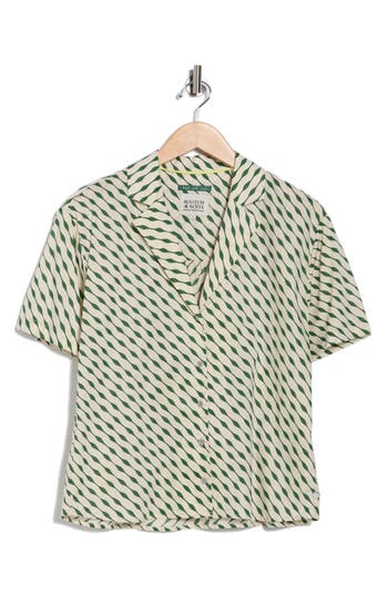 Scotch & Soda Printed Cotton Camp Shirt In Green