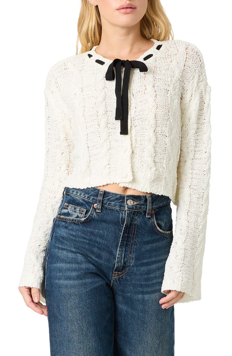 Lush Textured Cable Stitch Sweater, Main, color, Cream Black