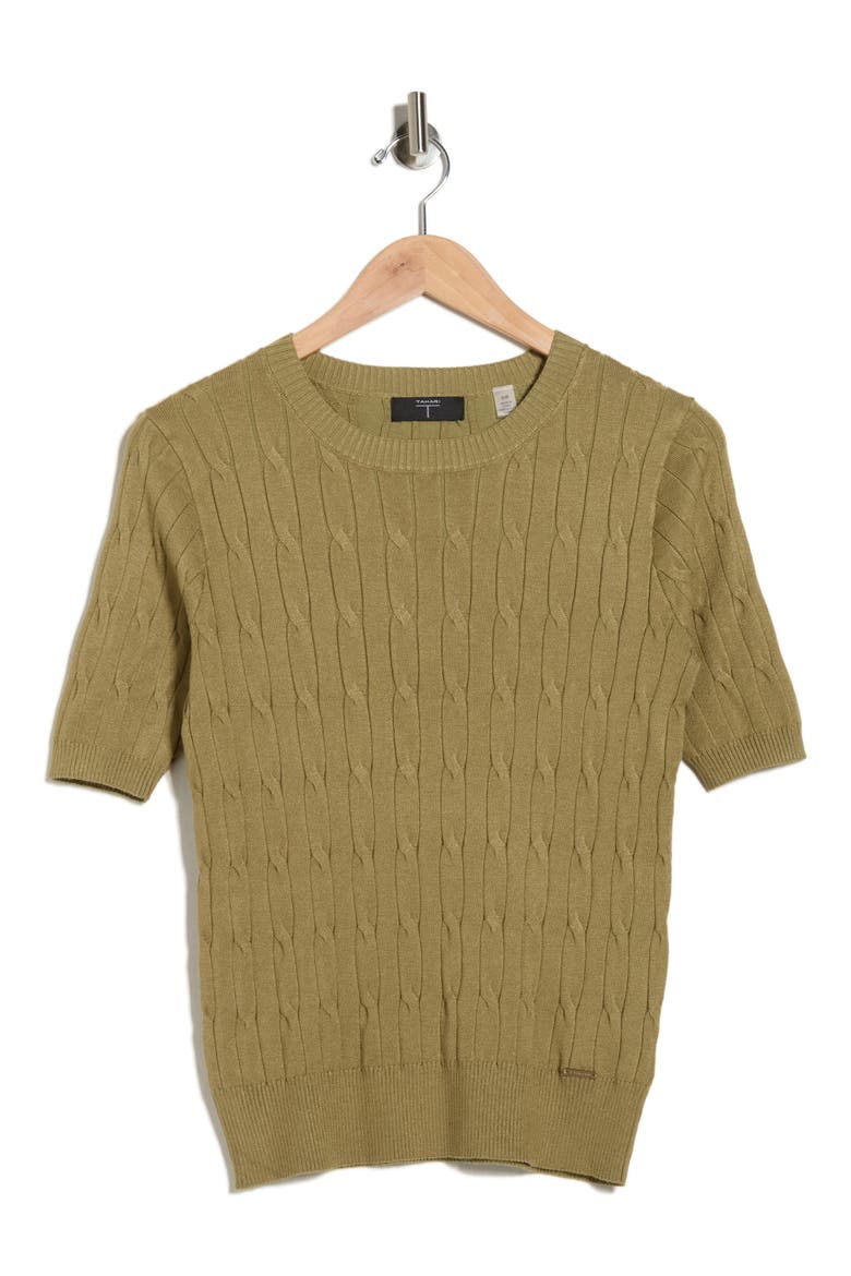 Elbow Sleeve Cable Knit Sweater, Alternate, color, SOFT SAGE