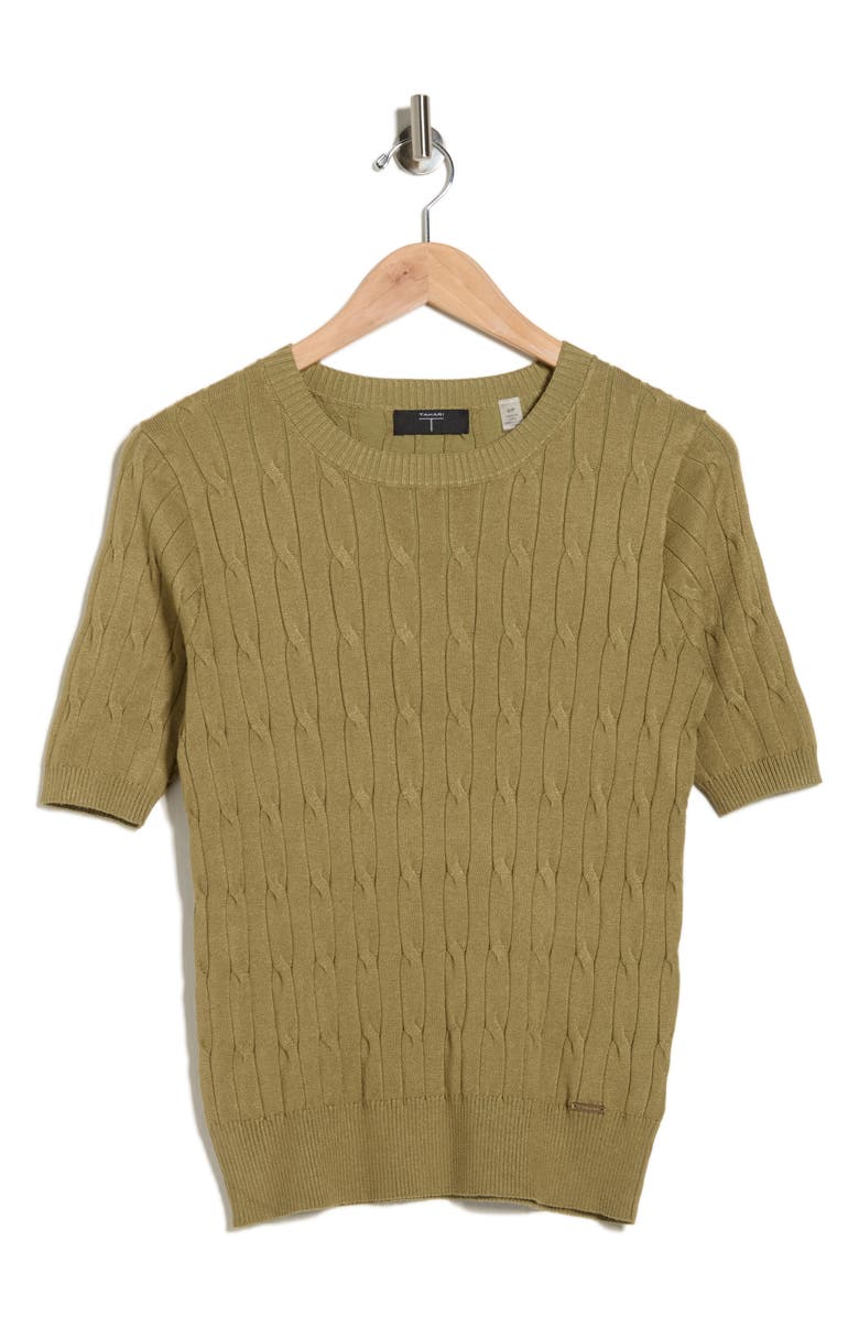 T Tahari Elbow Sleeve Cable Knit Sweater, Alternate, color, Soft Sage