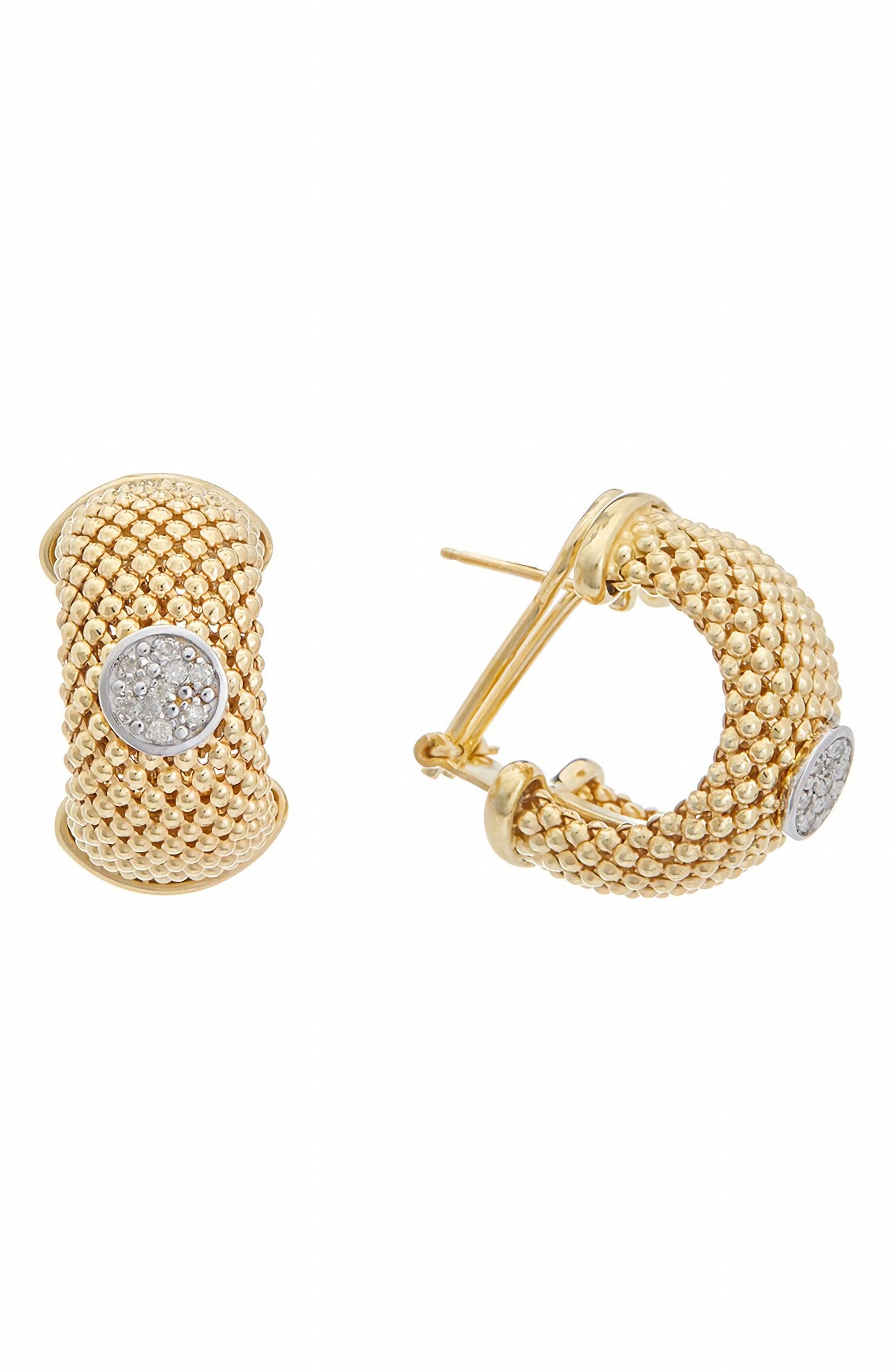 Mesh Diamond Cross Hoop Earrings