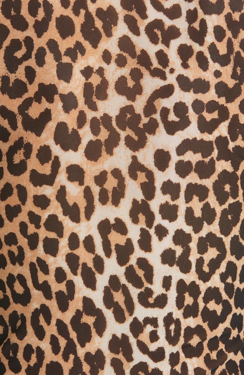 Ganni Animal Print Mesh Turtleneck Top, Alternate, color,