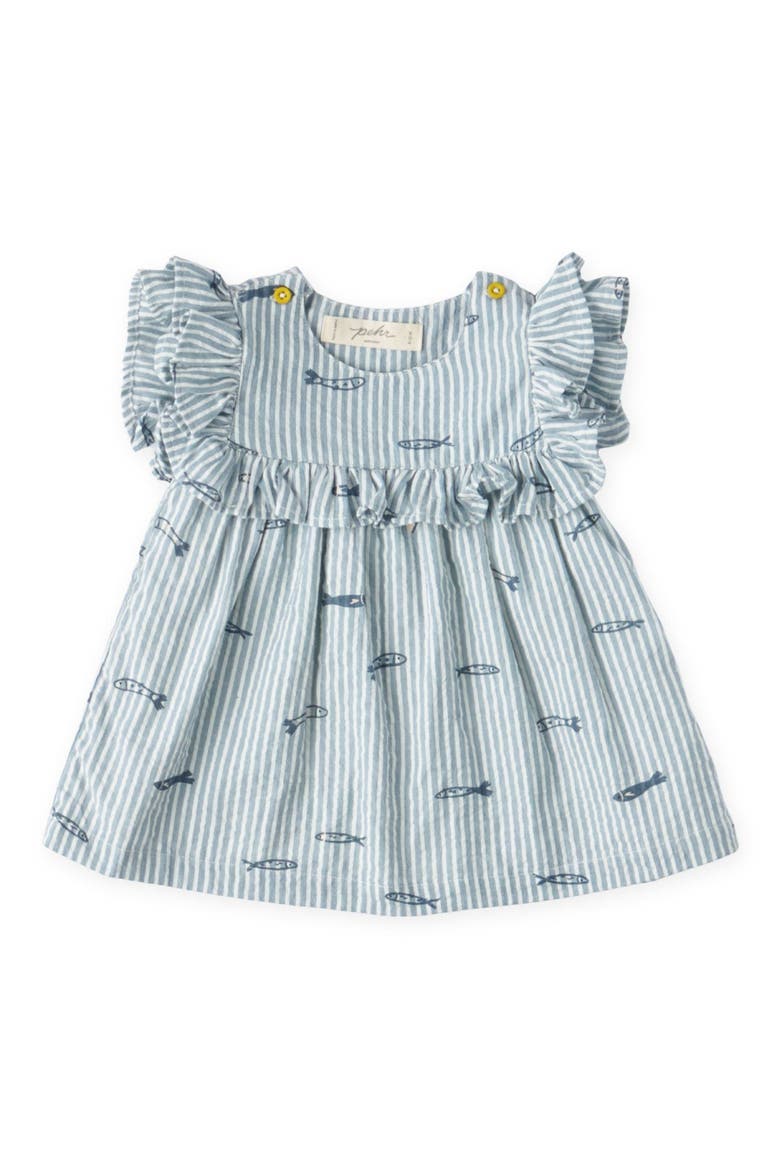 Kids' Ruffle Organic Cotton Seersucker Dress, Main, color, PETIT SARDINE