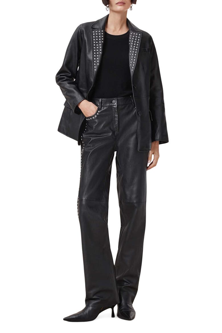 Corinna Studded Leather Blazer, Alternate, color, BLACK