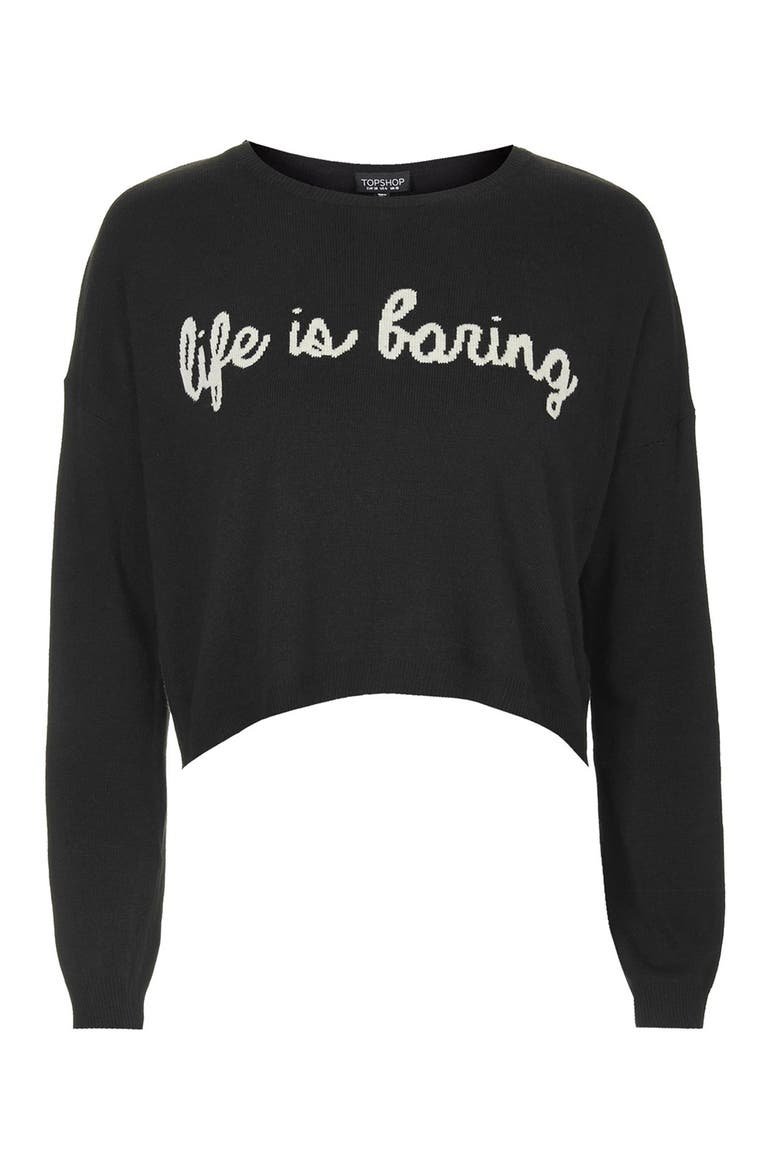 'Life is Boring' Sweater, Alternate, color, BLACK