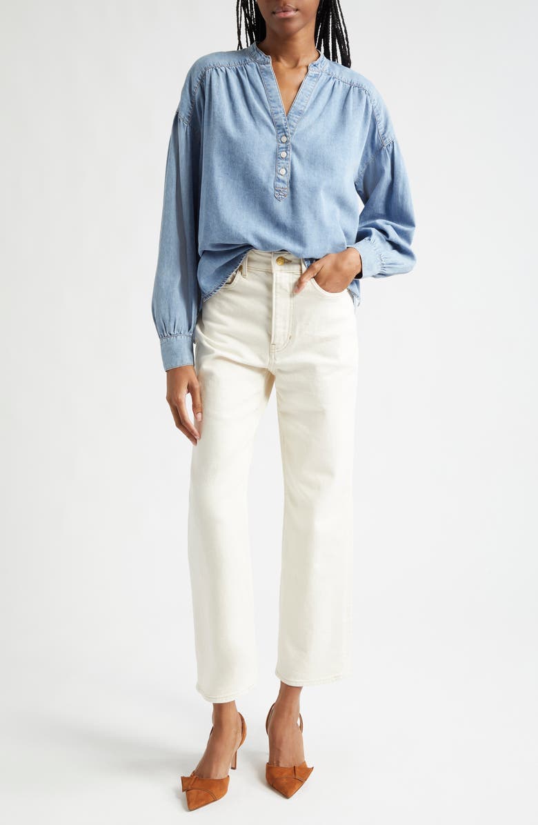 Veronica Beard Kylie Cotton Blend Chambray Shirt, Alternate, color, Pebble Stone