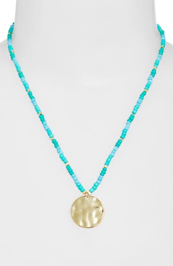 Hammered Coin Pendant Beaded Necklace