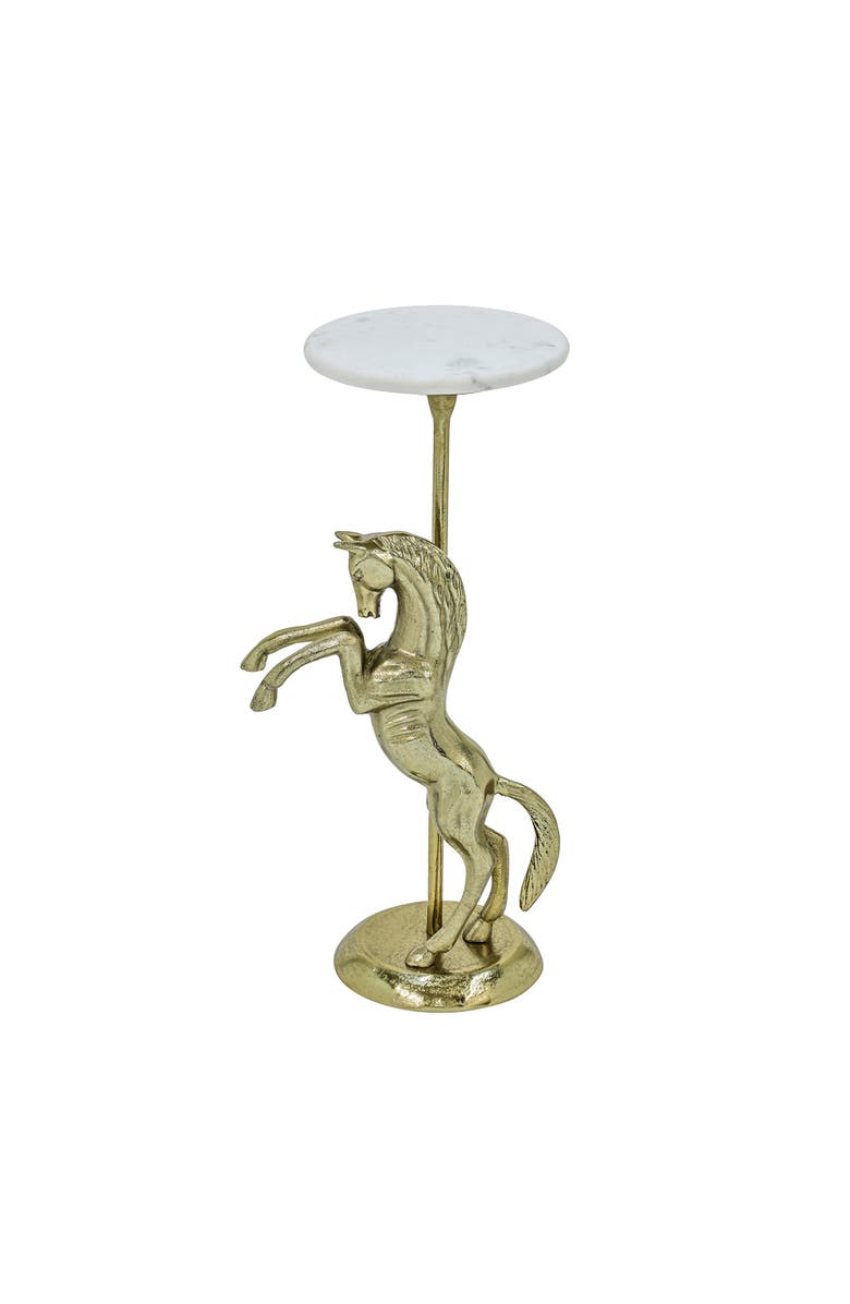 Expo Bazaar Horse Side Table with Marble Top, Alternate, color, White