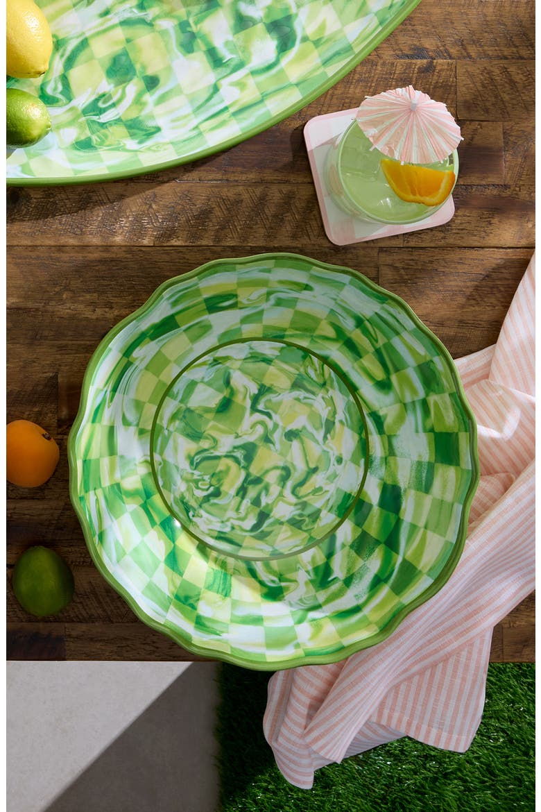 Green Marble Check Melamine Serving Bowl, Alternate, color, GREEN