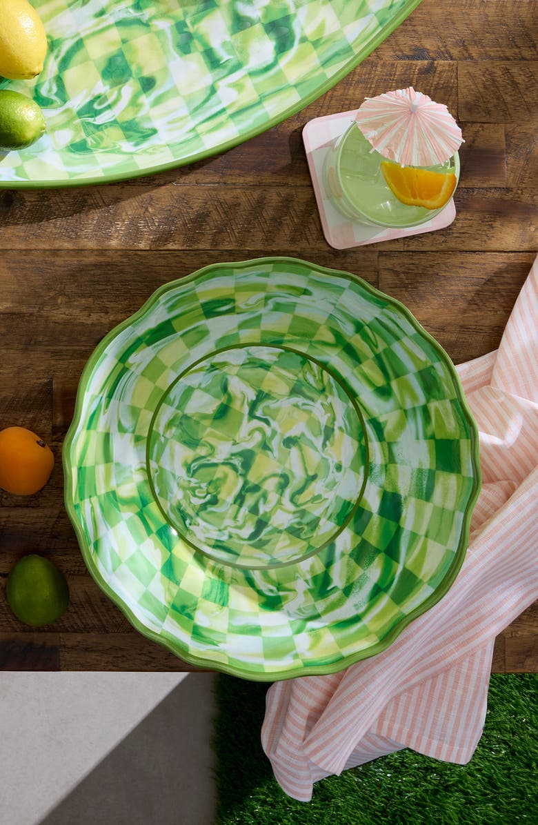 MACKENZIE CHILDS Green Marble Check Melamine Serving Bowl, Alternate, color, Green