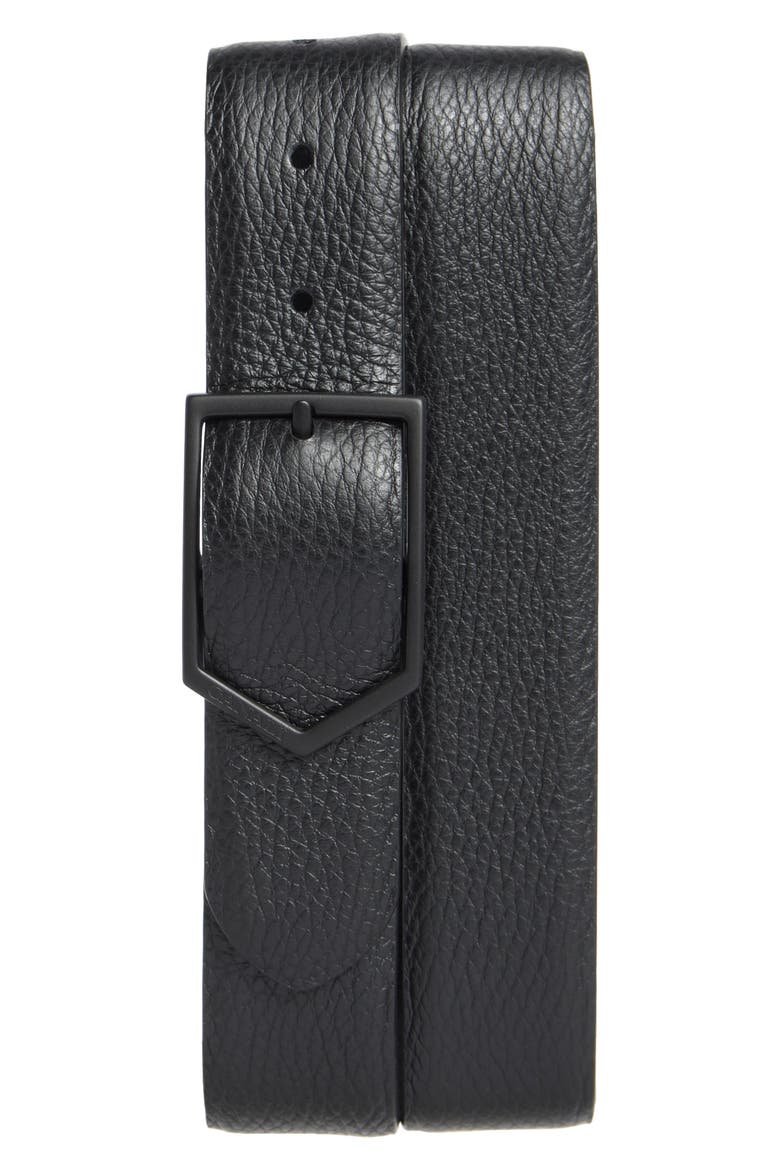 Pebbled Calfskin Leather Belt, Main, color, BLACK