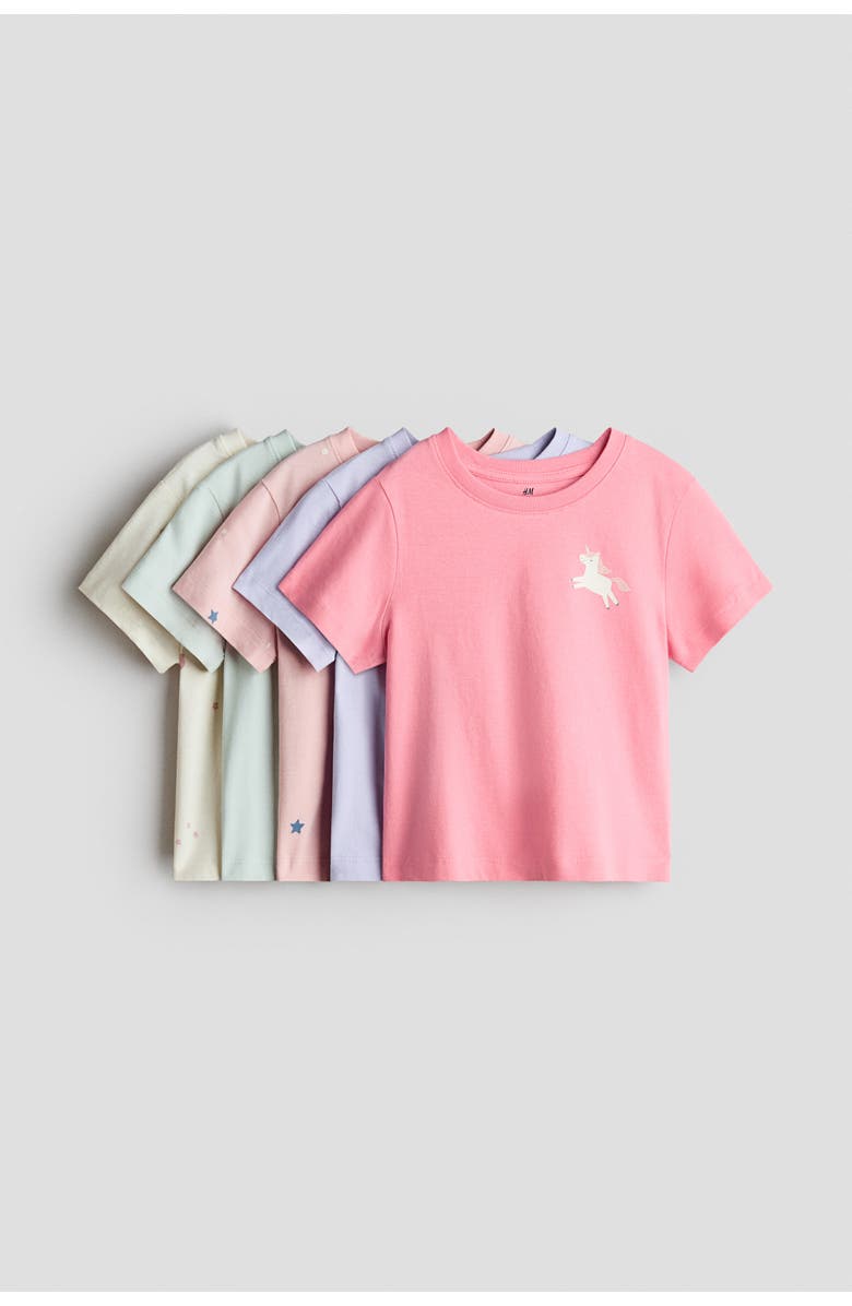 H&M 5-pack cotton t-shirts, Main, color, Pink/Unicorn