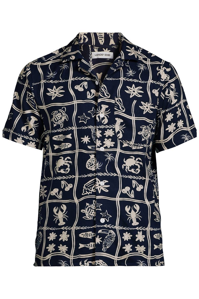 Short Sleeve Camp Collar Hawaiian Shirt, Alternate, color, Deep Sea Navy/Fish