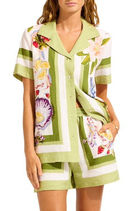 Riviera Coast Linen Blend Cover-Up Shirt