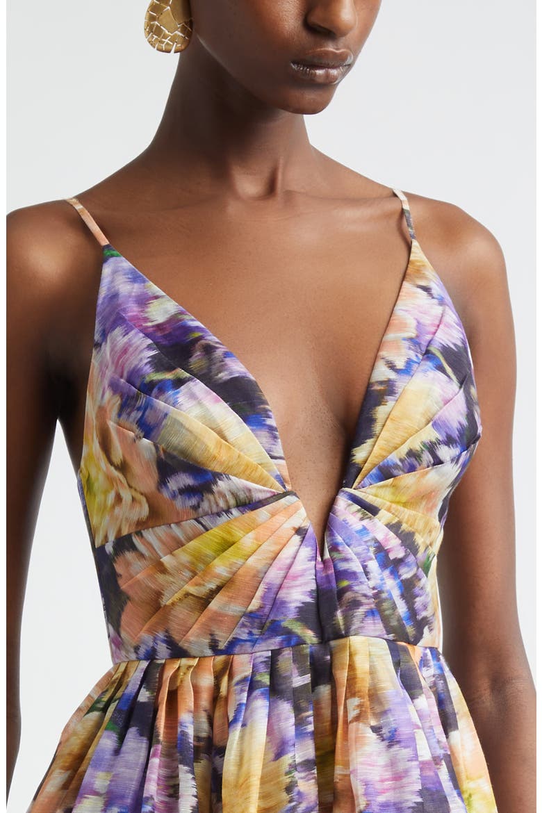 Luna Floral Plunge Neck Linen & Silk Minidress, Alternate, color, NAVY DAHLIA