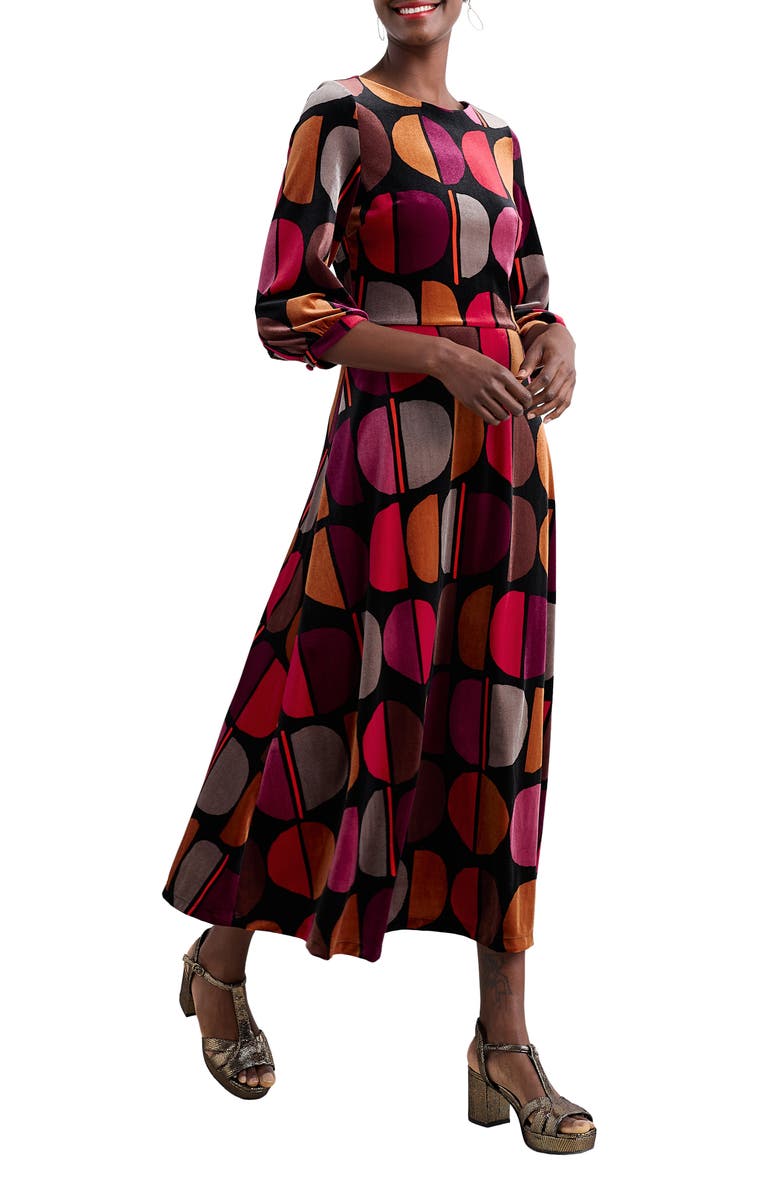 Seasalt Cornwall Oak Cottage Geo Print Velvet Midi Dress, Main, color, Half Moon Stamp Onyx