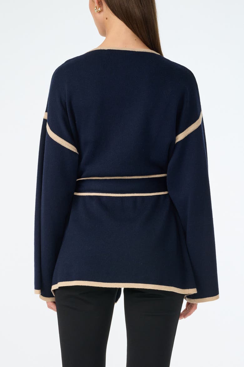 Wright Belted Flare Sleeve Cardigan, Alternate, color, Indigo/Biarritz Beige
