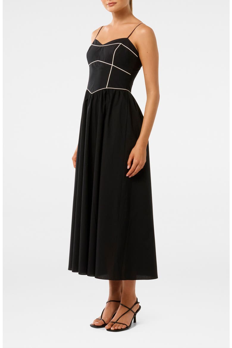 Gemma Contrast Piping Cotton Midi Dress, Alternate, color, BLACK/ WHITE
