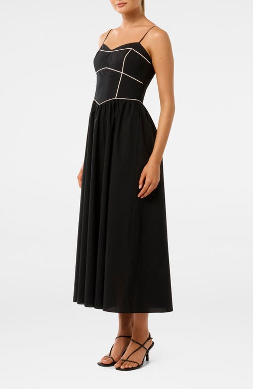 Ever New Gemma Contrast Piping Cotton Midi Dress In Black