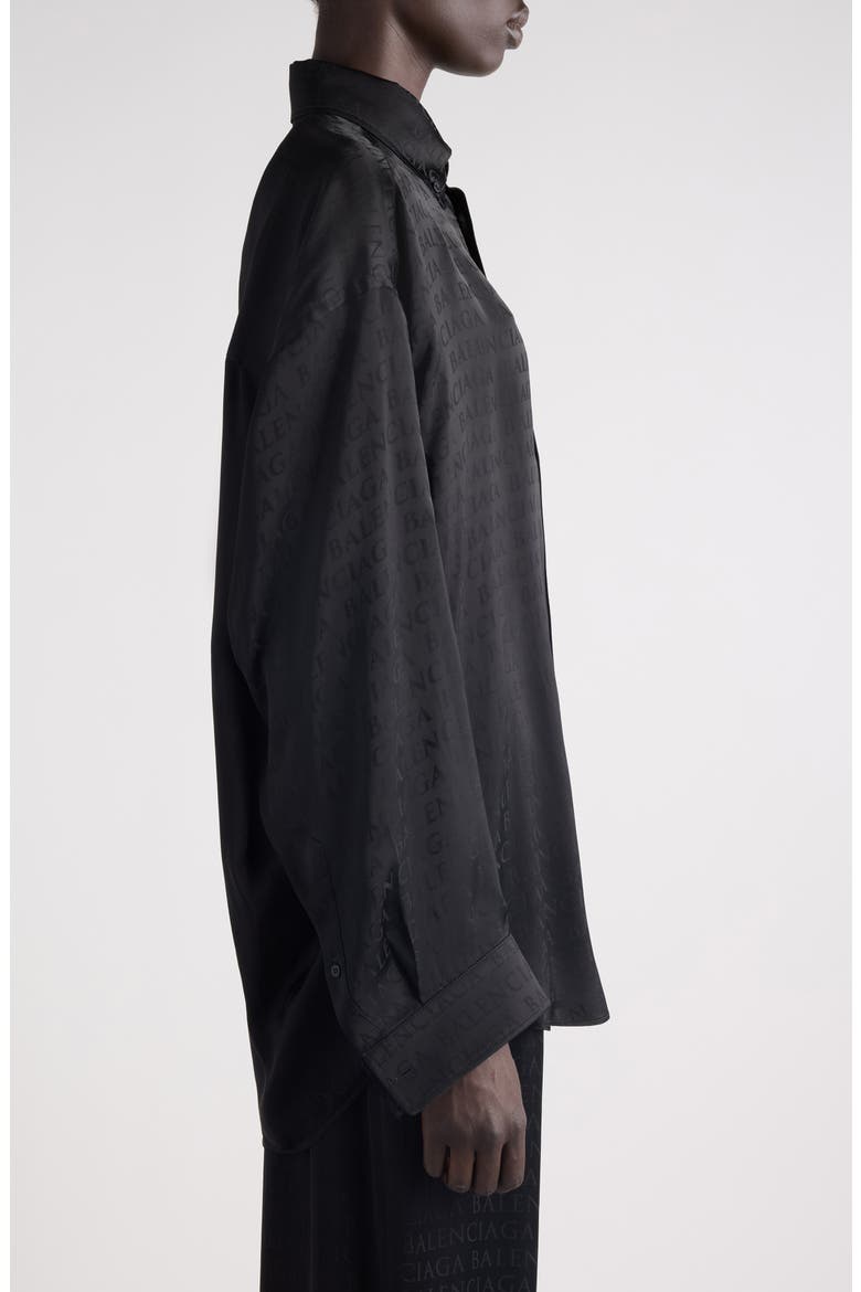 Cocoon Logo Jacquard Oversize Satin Button-Up Shirt, Alternate, color, 1000 BLACK