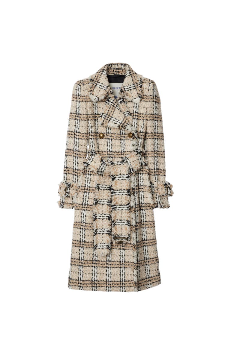 Burberry Check Bouclé Coat, Alternate, color, String/Fossil