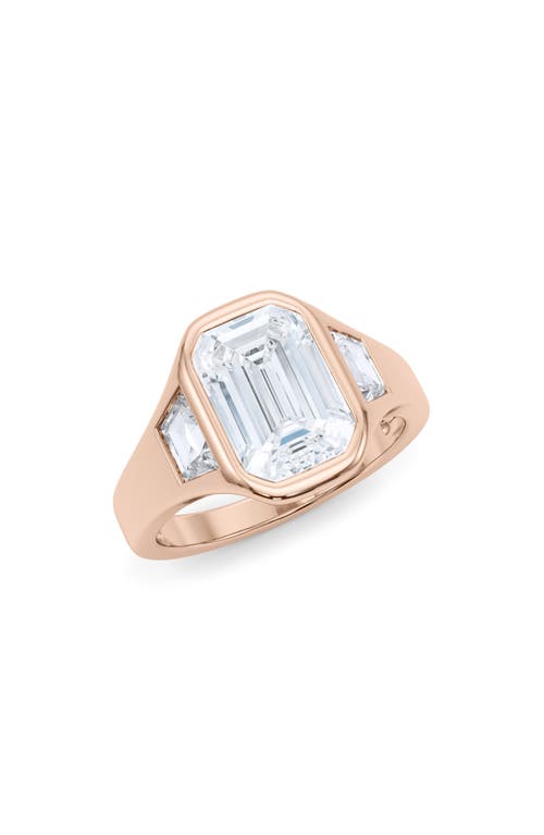 Hautecarat Emerald With Trapezoid Lab Created Diamond Ring In 2.50 Ctw 18k Rose Gold