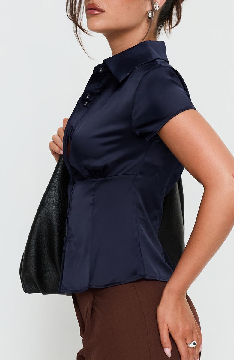 Princess Polly Cottesloe Satin Top, Alternate, color, Navy