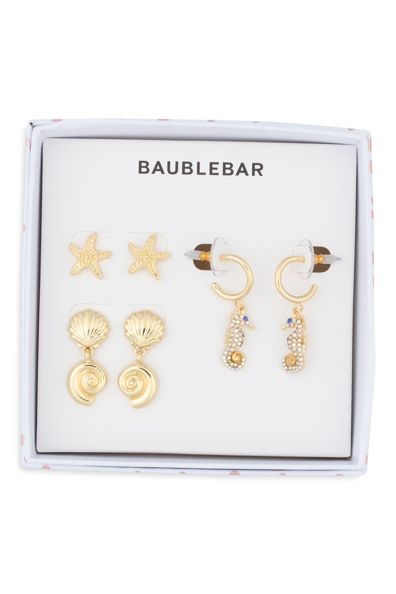 Follow the Current Set of 3 Stud & Drop Earrings, Main, color, GOLD