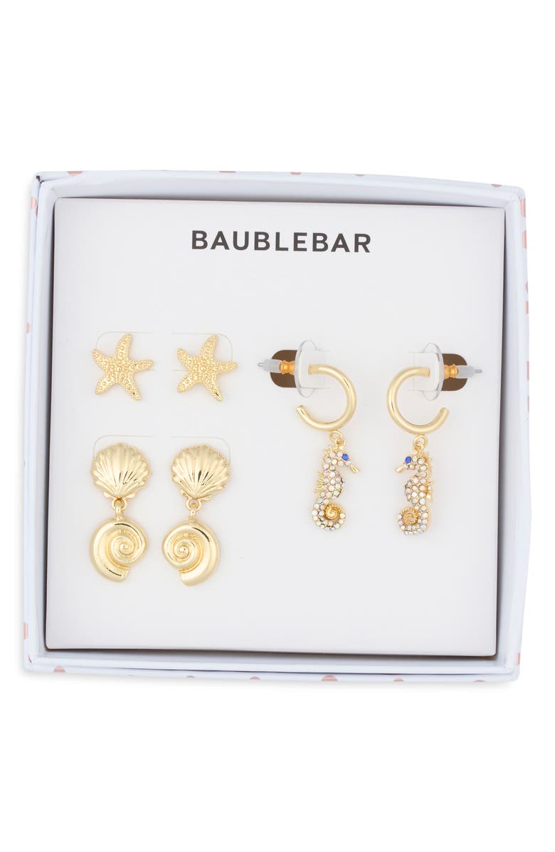 BaubleBar Follow the Current Set of 3 Stud & Drop Earrings, Main, color, Gold