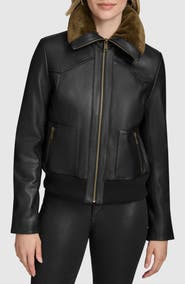Andrew Marc Evie Leather Jacket with Faux Fur Collar