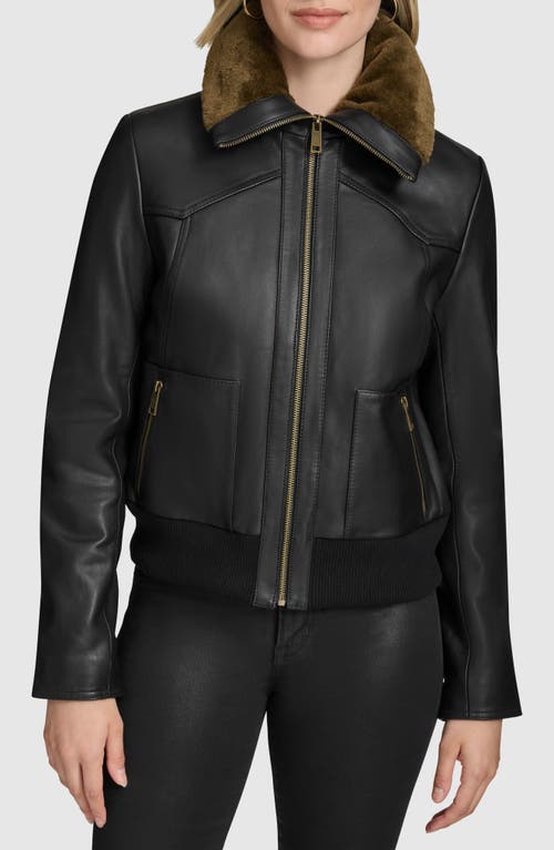 Andrew Marc Evie Leather Jacket with Faux Fur Collar in Black 