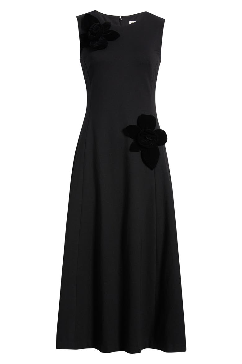 Velvet Floral Appliqu Fit & Flare Dress, Alternate, color, ANNE BLACK