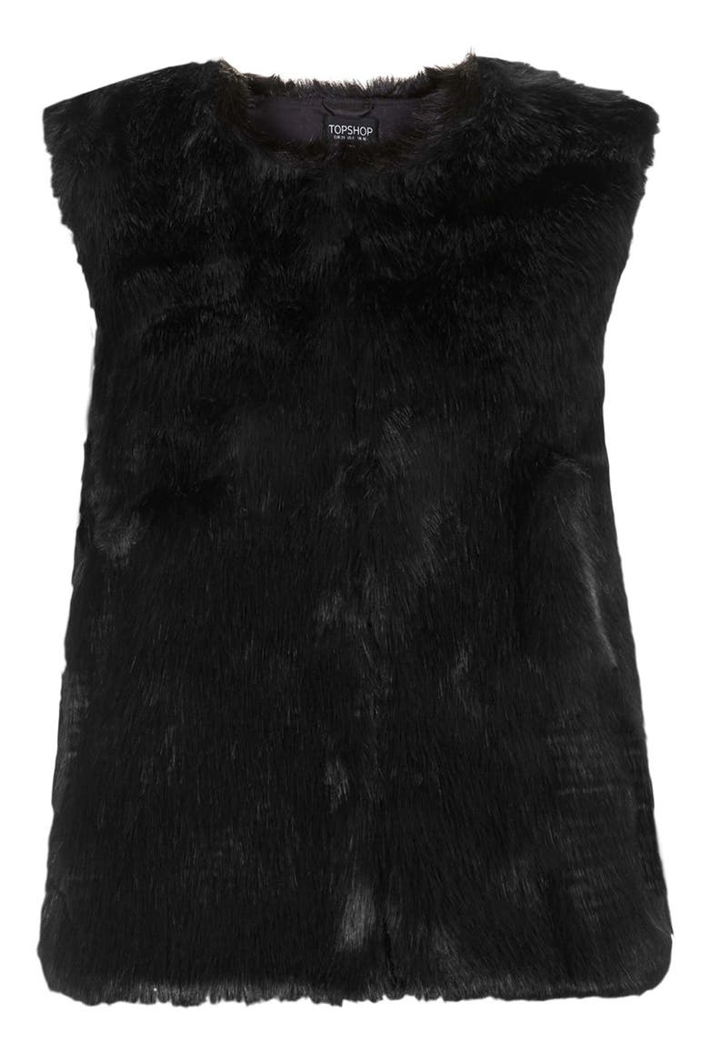 Faux Fur Gilet Vest, Alternate, color, BLACK