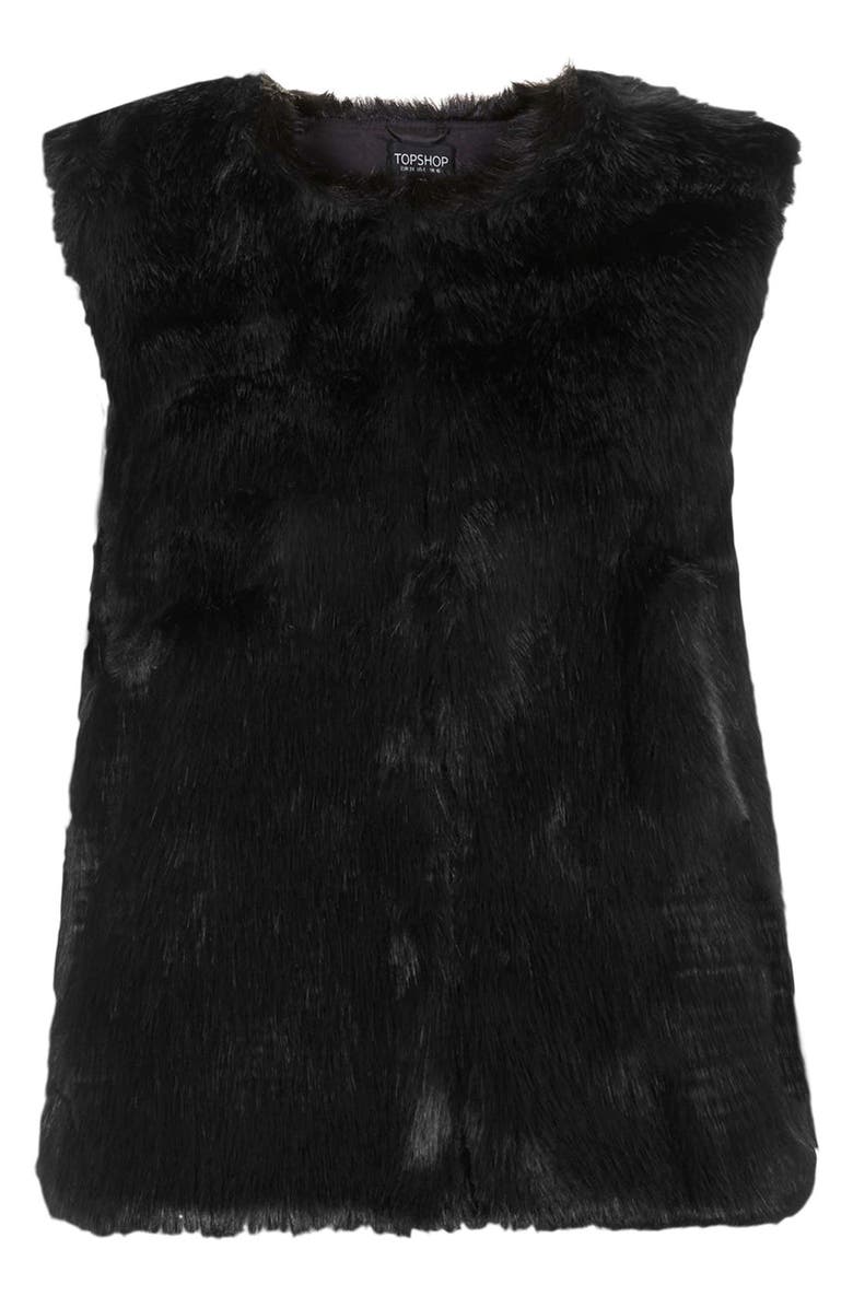 Topshop Faux Fur Gilet Vest, Alternate, color, 