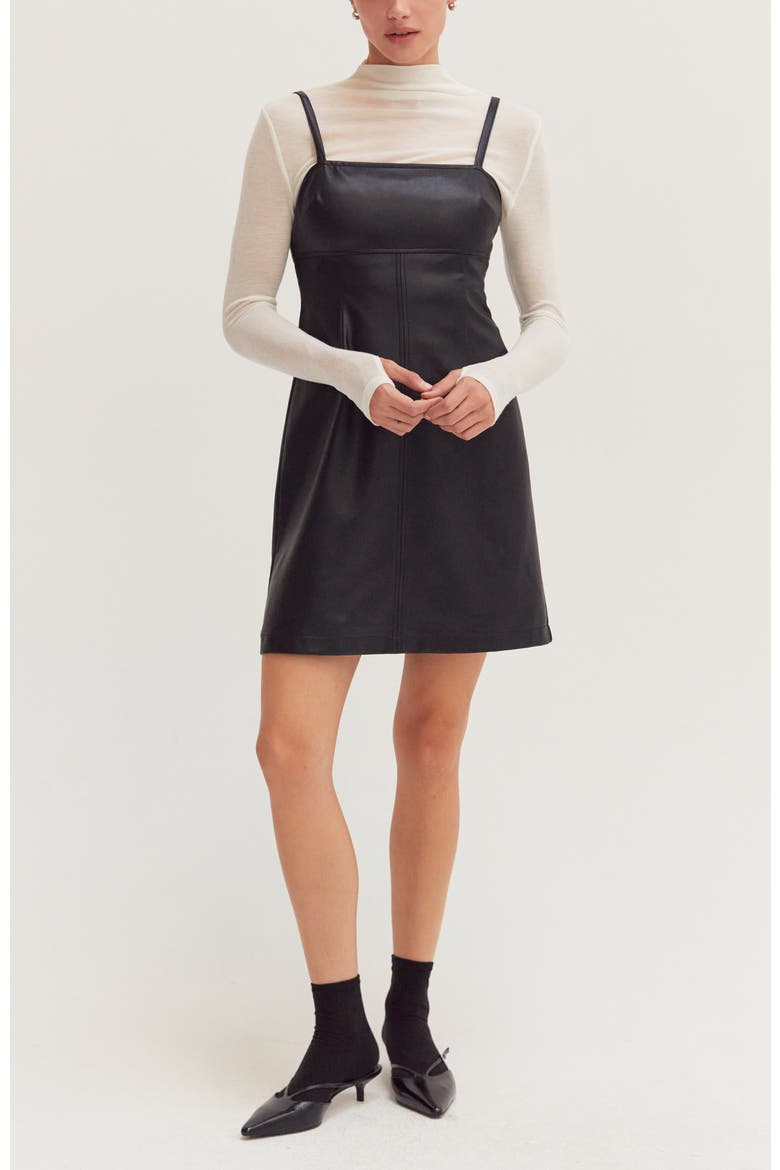 Faux Leather Mini Dress, Alternate, color, Black