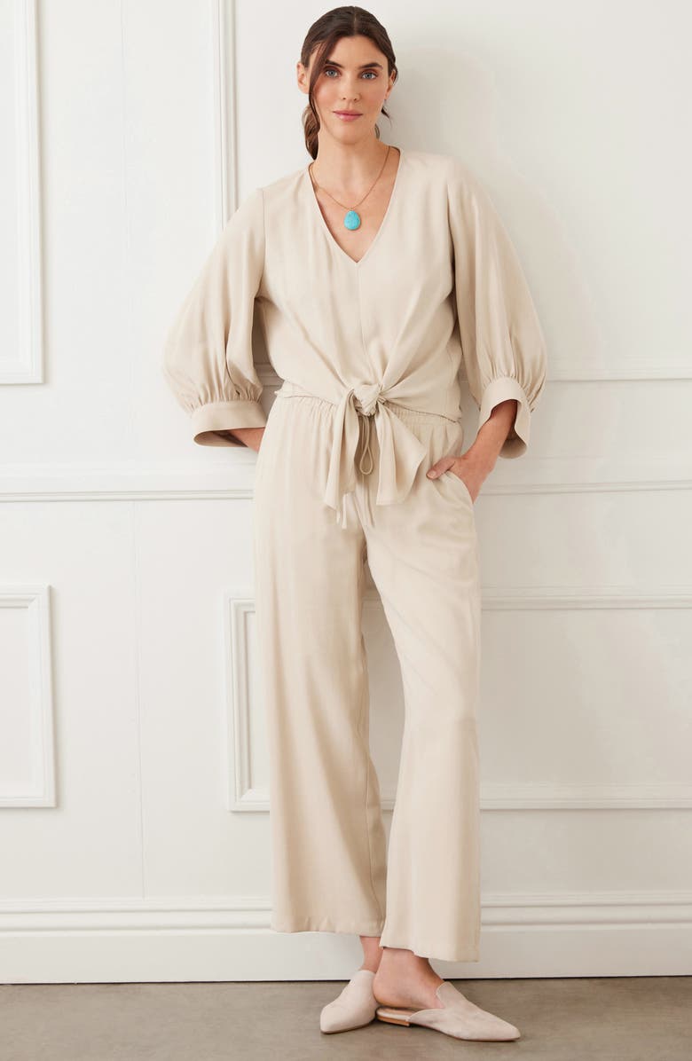 Karen Kane Tie Front Top, Alternate, color, Ecru