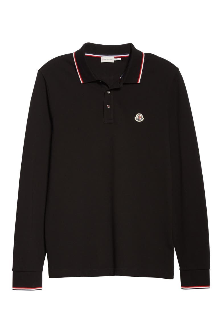 Tipped Long Sleeve Piqué Polo, Alternate, color, BLACK