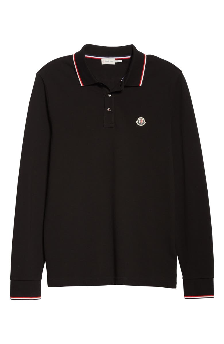 Moncler Tipped Long Sleeve Piqué Polo, Alternate, color, 