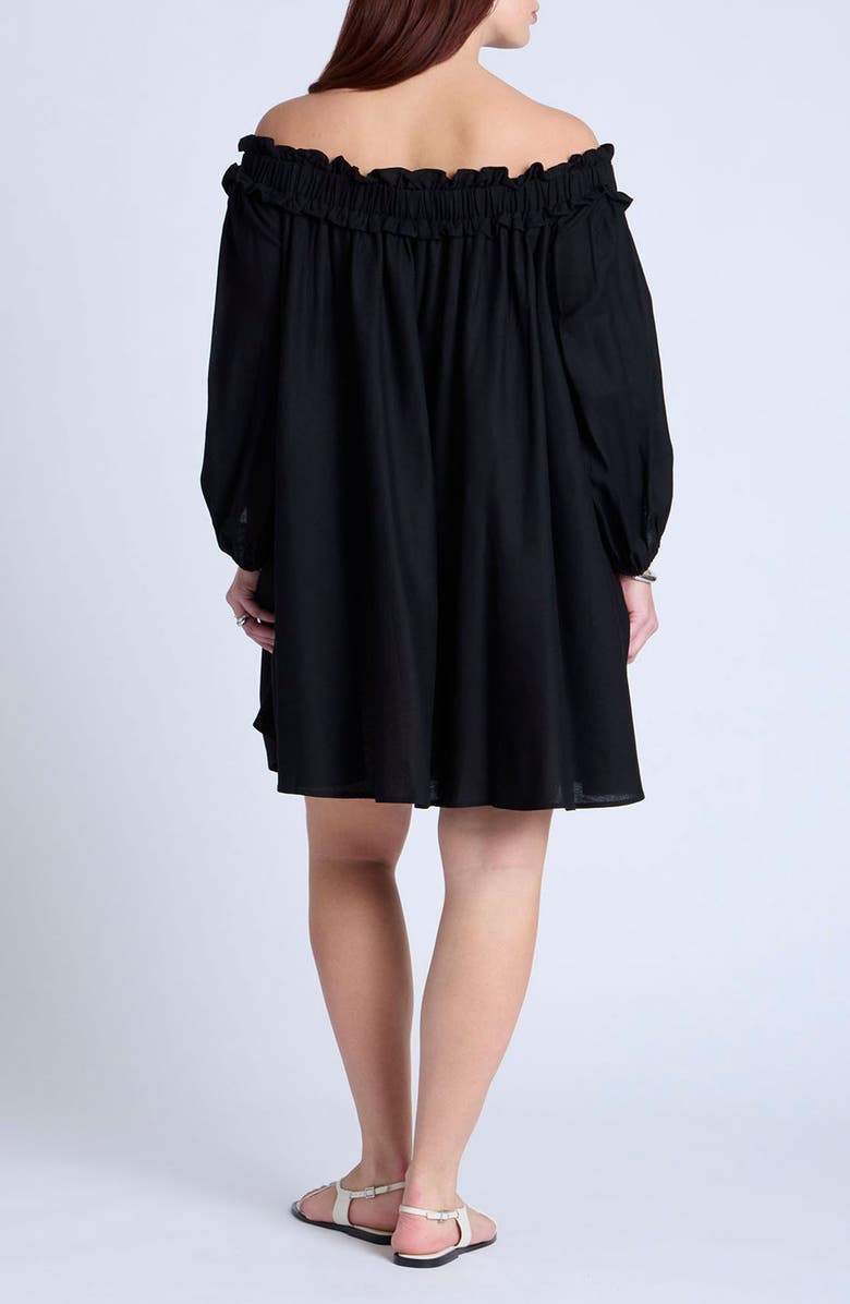 ELOQUII Ruffle Off the Shoulder Long Sleeve Linen Blend Minidress, Alternate, color, 